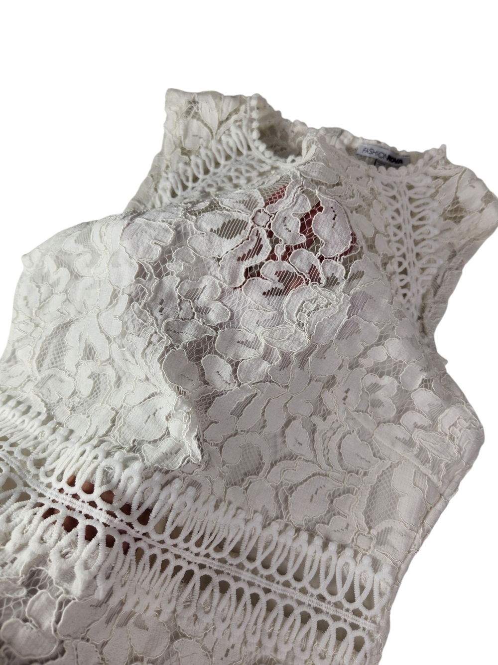 Fashion Nova White Lace Crochet Sheath Dress Small Bridal Shower Boho Mini Fairy - Picture 9 of 14